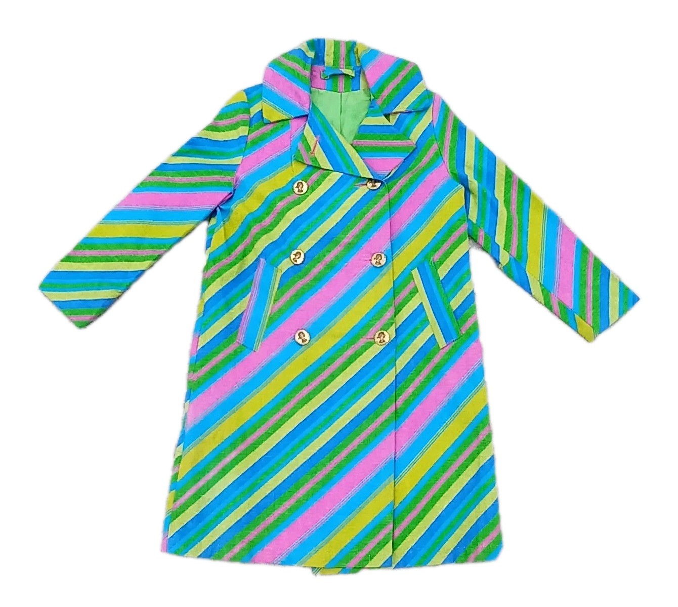 VTG 1960s Mod MCM Psychedelic Stripe jacket Coat ILGWU Union Made trench SZ S/M