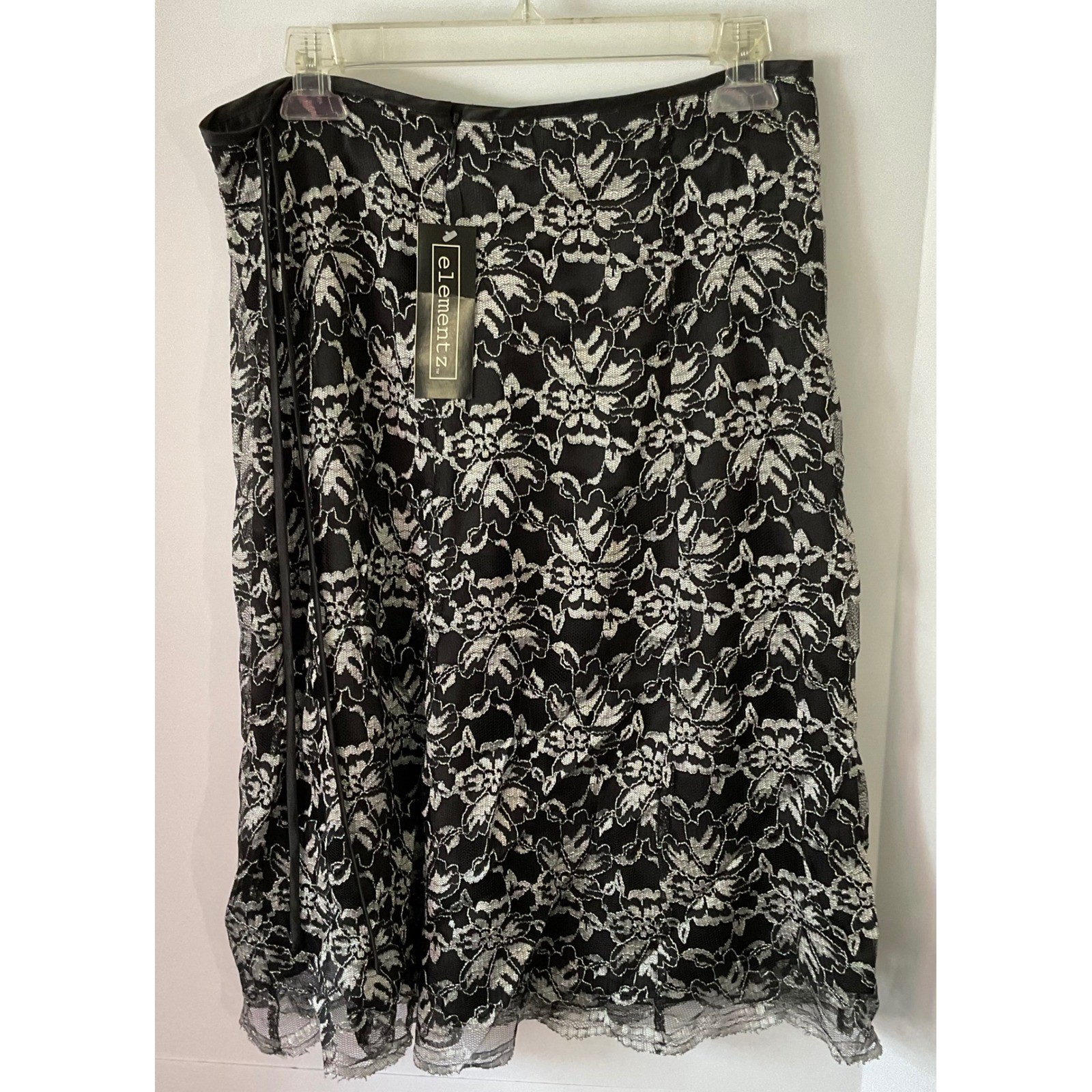 Elementz Womens Black Silver Floral Lace Camisole and Skirt Set vintage M