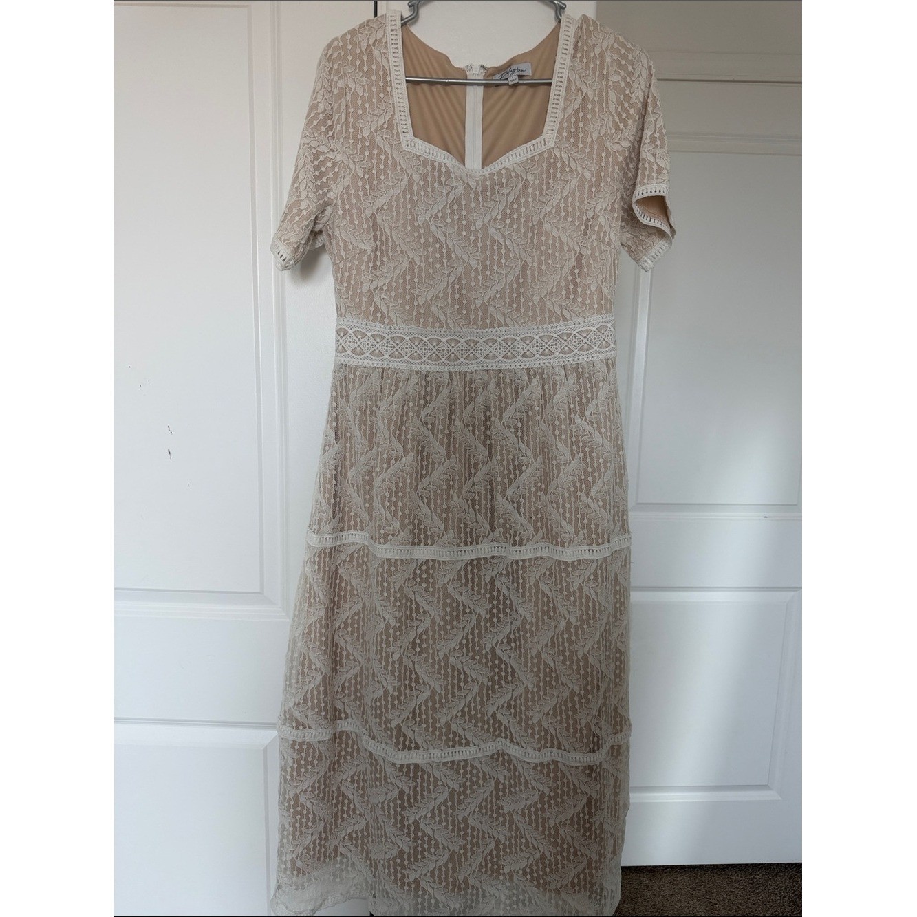Large Cream Lace Dress timeless classic boho hippie column embroidered prairie