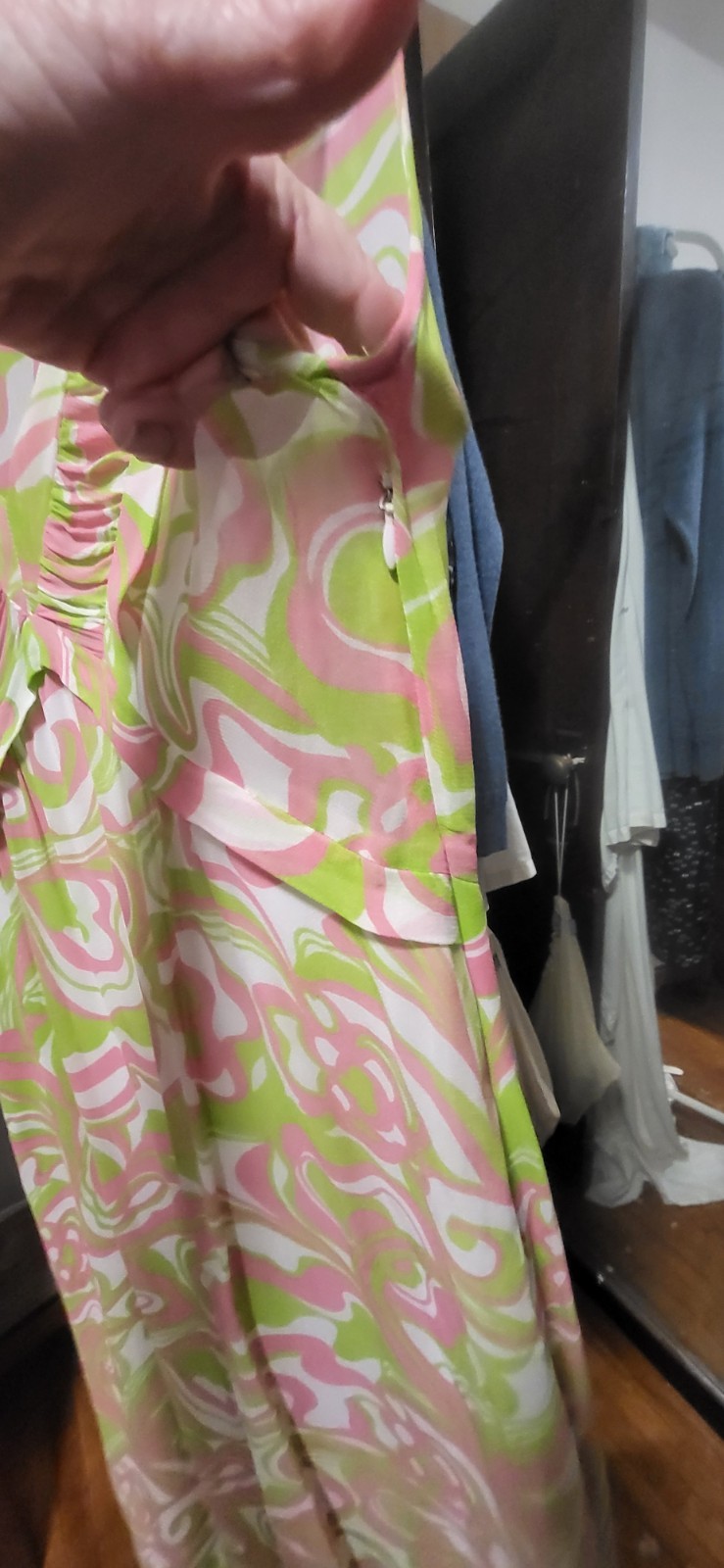 Vintage? Ulf Andersson MOD Pink Green White Print – Deep V Empire Midi Dress L