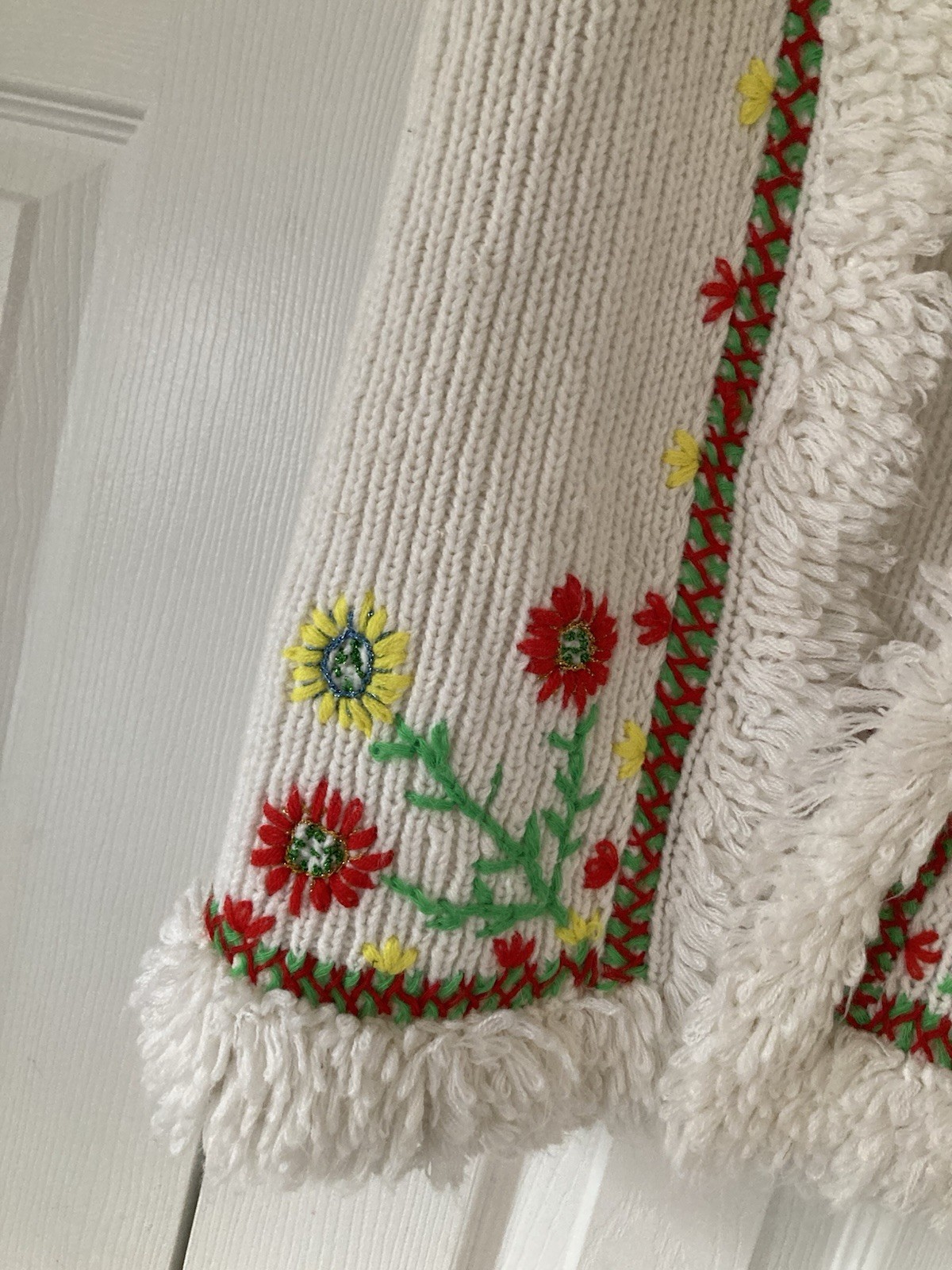 CCT Vintage 70s Groovy Open Sweater Vest Hippie Boho Flowers Small Homemade