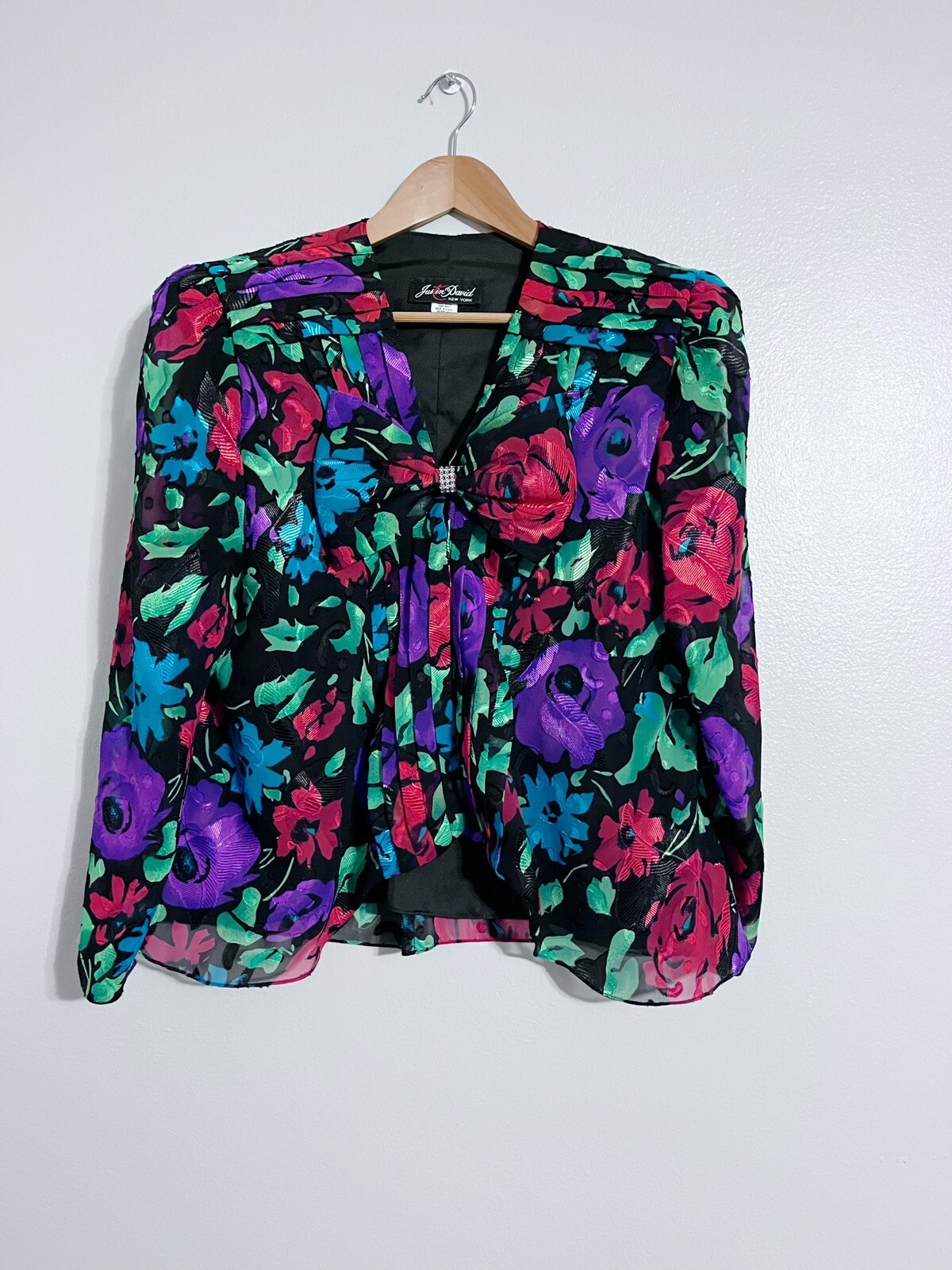 Just David Vintage Floral Rhinestone Blouse