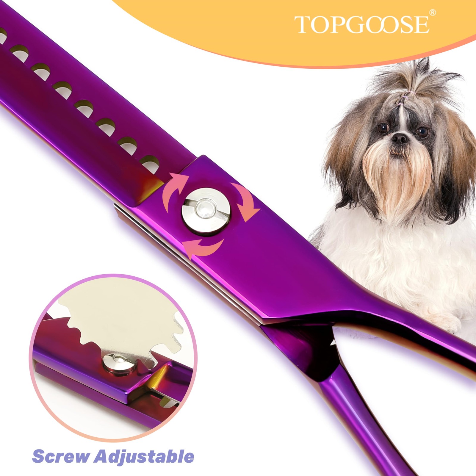 TOPGOOSE Dog Grooming Scissors Kit, Professional 6 in 1 Pet Scissors Sharp Shear