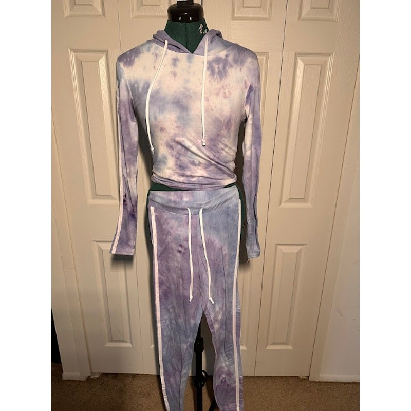 Women&rsquo;s Purple Tie Dye Two Piece Hooded Top Longue Set
