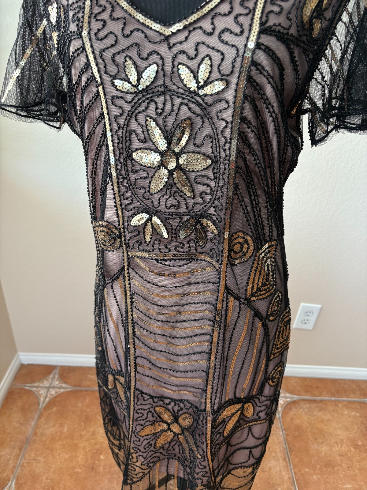 1920s Flapper Beaded Sequin Dress Art Deco Great Gatsby / Party / Event XL