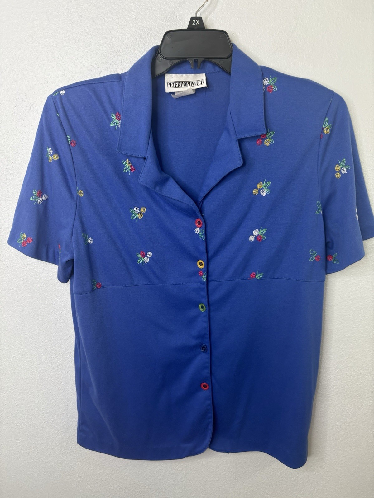 Vintage Peter Popovitch Large Blouse with Embroidered Flowers