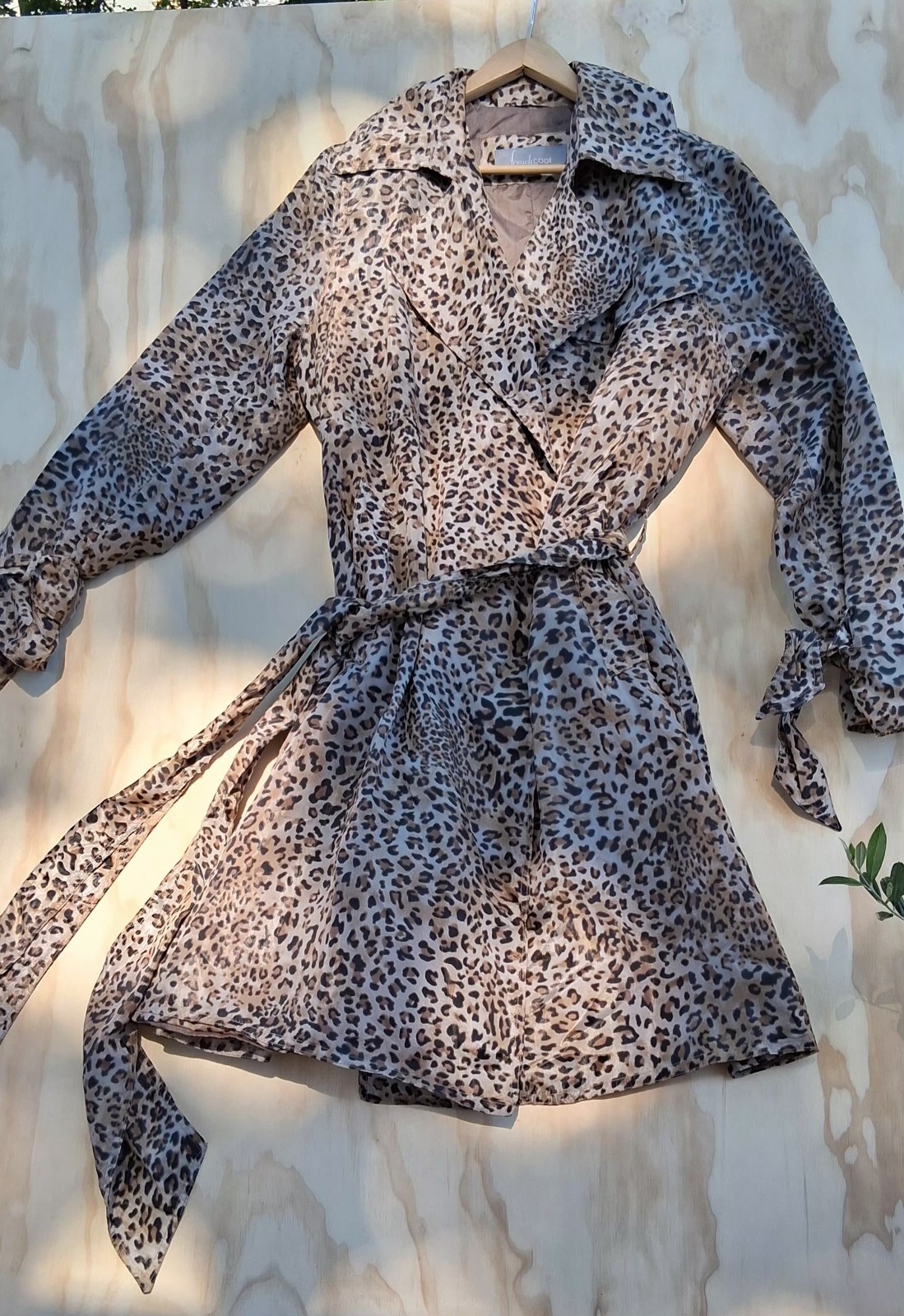 Vintage French Coat Paris Leopard Print Belted Trench XL Parisian Quiet Luxury