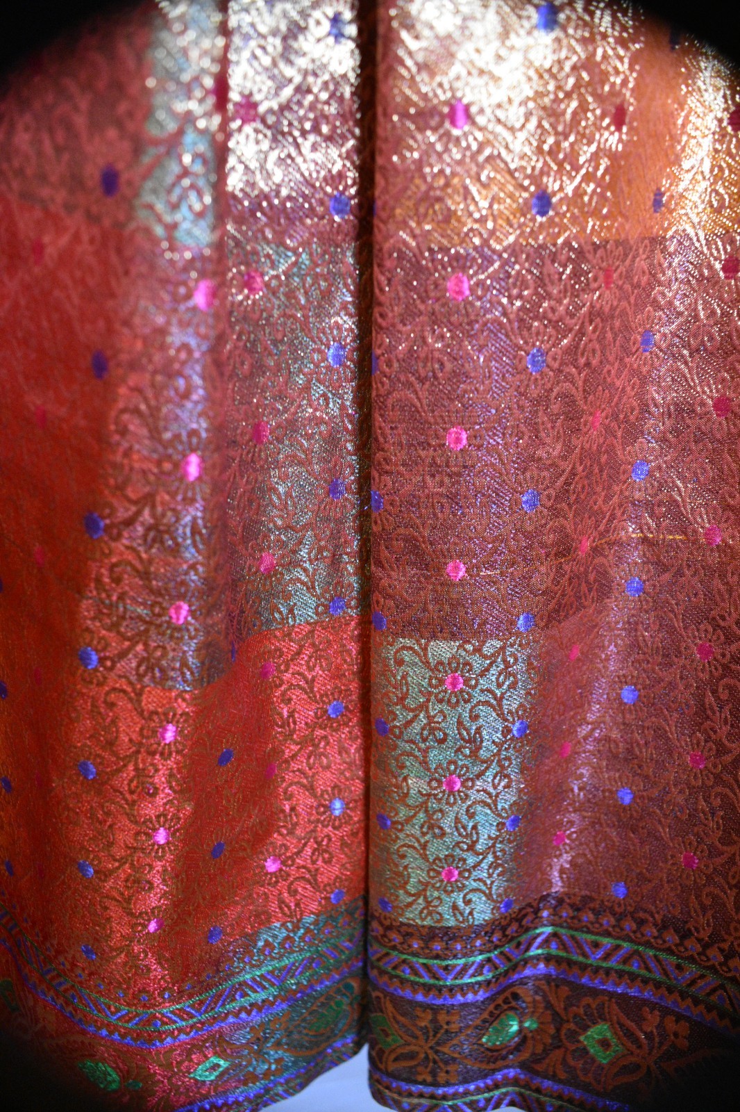 Vintage Indian Brocade Skirt & Jacket Set Gold Copper Silk Look Festival Wear