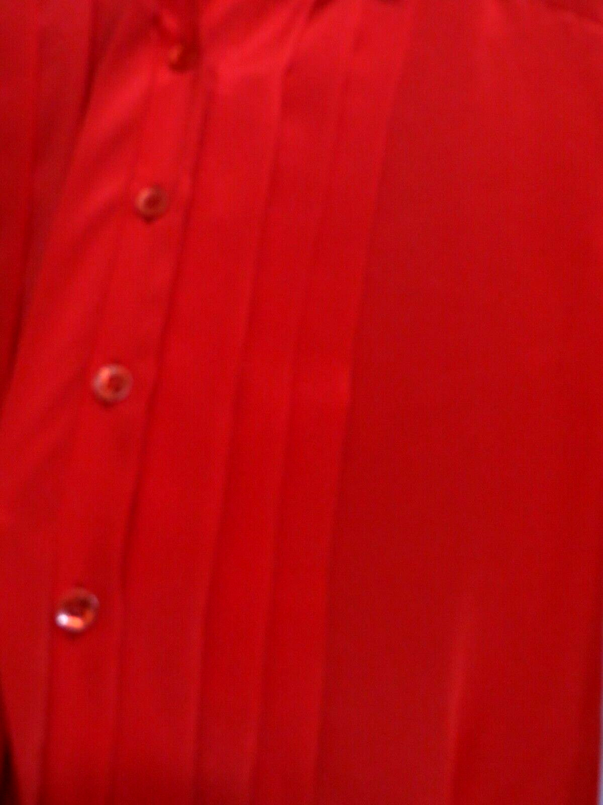 Vintage Leslie Fay Button Up Blouse Shirt Womens Petite Size 4 Small Bright Red
