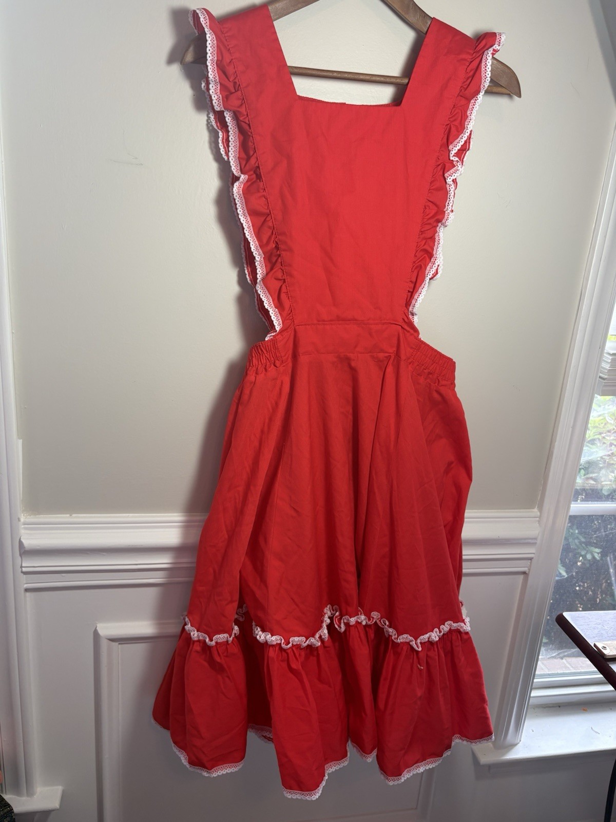 Vintage 70s Party Pleasers Malco Modes Red Prairie Square Dance Apron Dress Sz M