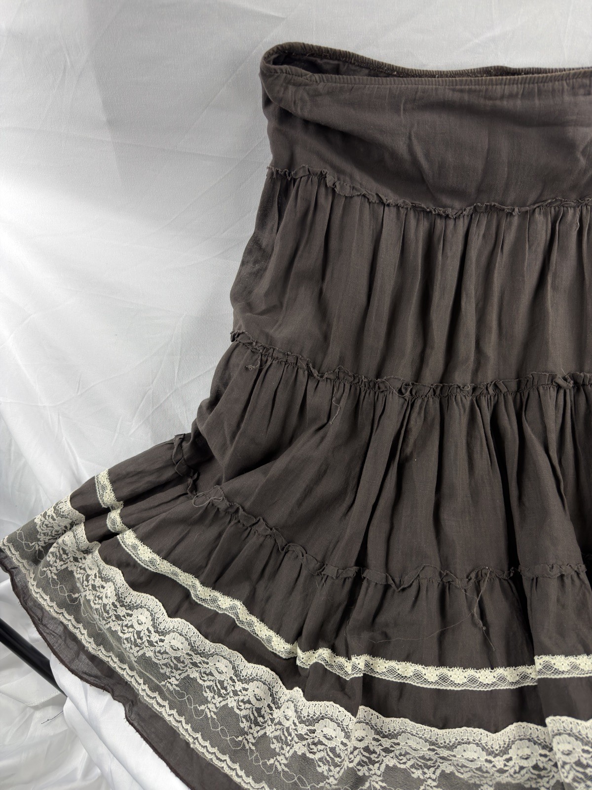 Vintage Miss Chievous brown Boho Hippy Multitiered Ruffles Cotton Skirt Sz L