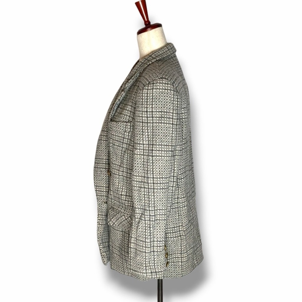 Giorgio Sant’ Angelo Grey Wool Tweed Plaid Pea Coat Size 12