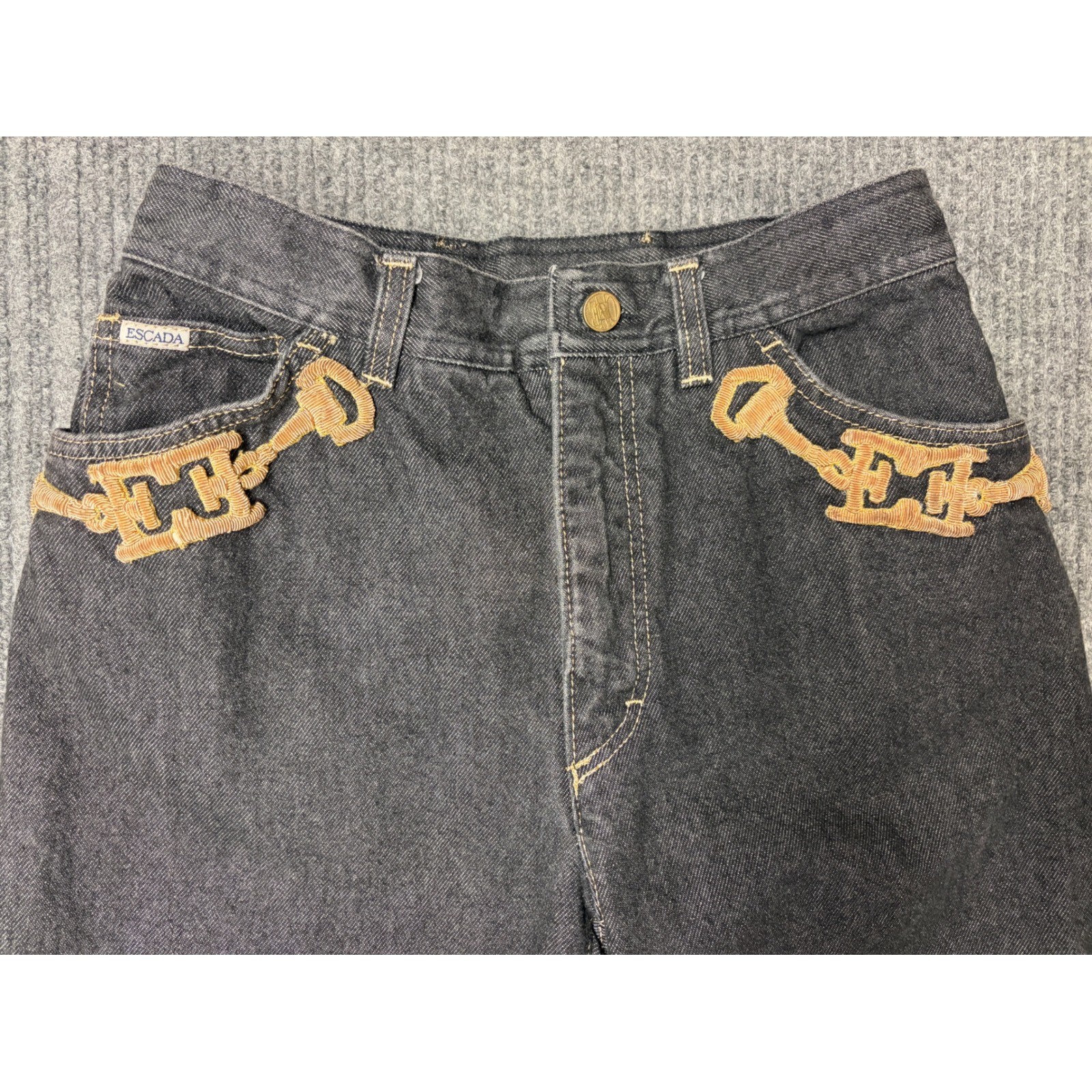 Escada Margaretha Ley Vintage Dark Western Horseshoe Embroidery Jeans 26×27