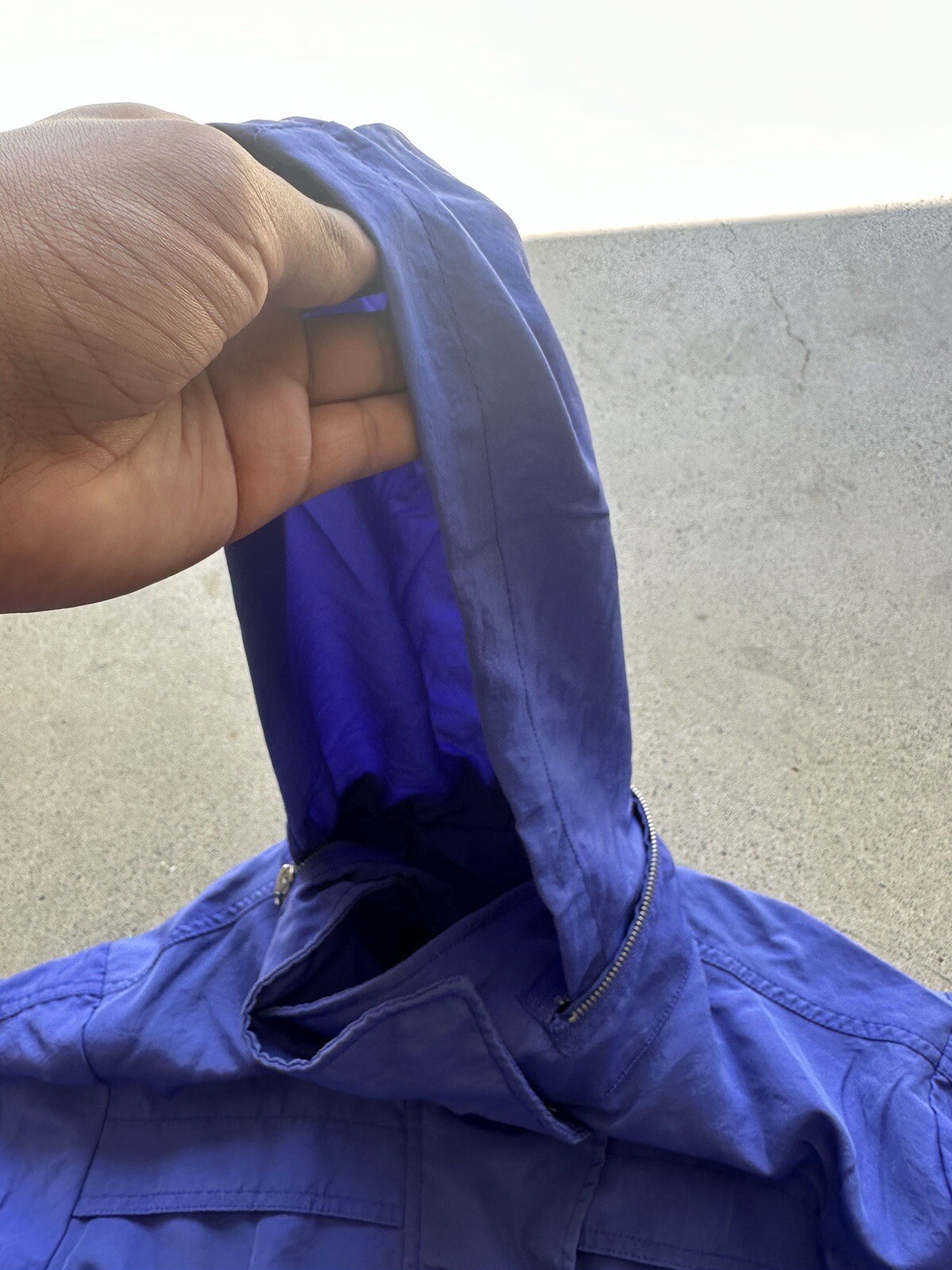 Vintage G.E.T Equipment General Technique Blue Nylon Blend Hidden Hood Jacket