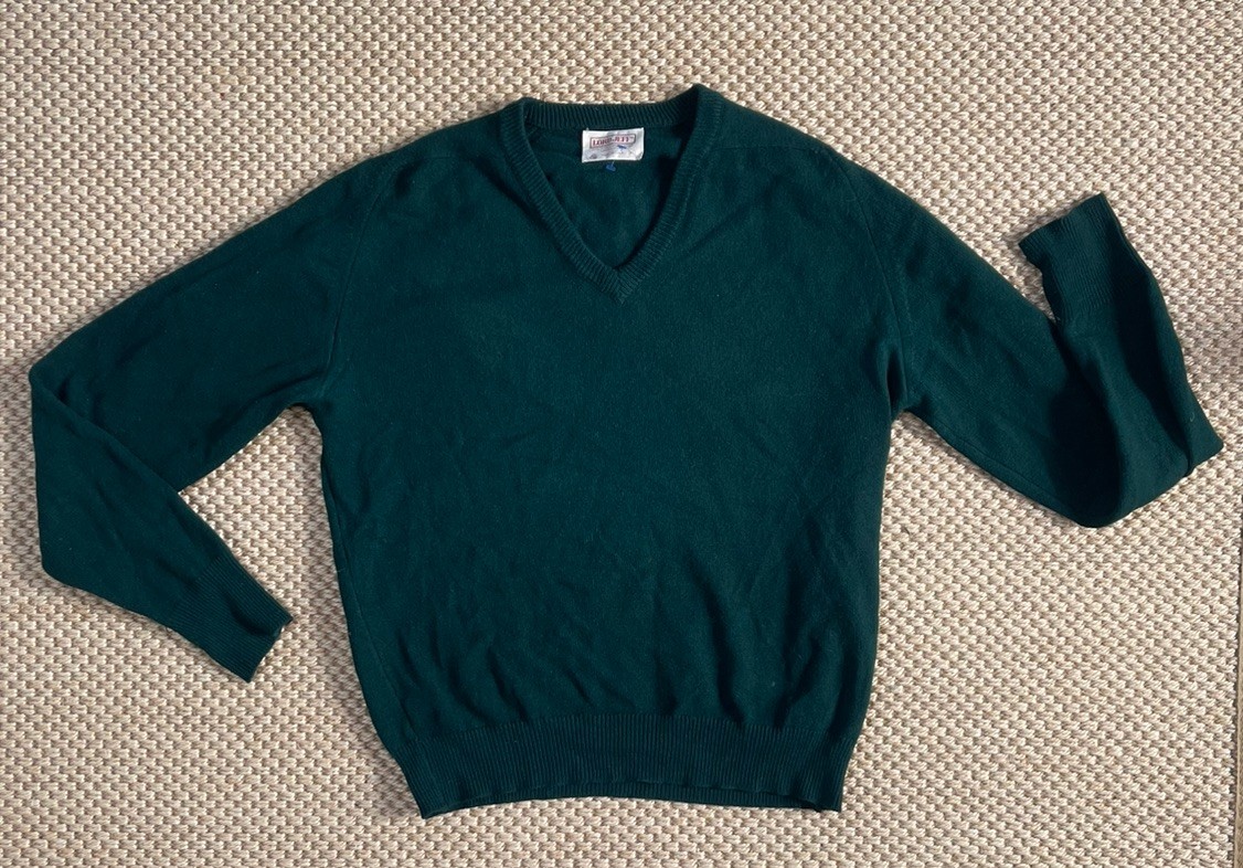 Vintage Lord Jeff Sweater XL Green 100% Virgin Lamb&rsquo;s Wool V-Neck Pullover
