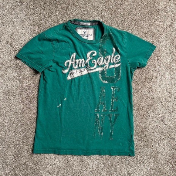 GREEN AMERICAN EAGLE « VINTAGE FIT » PATCHWORK TEE