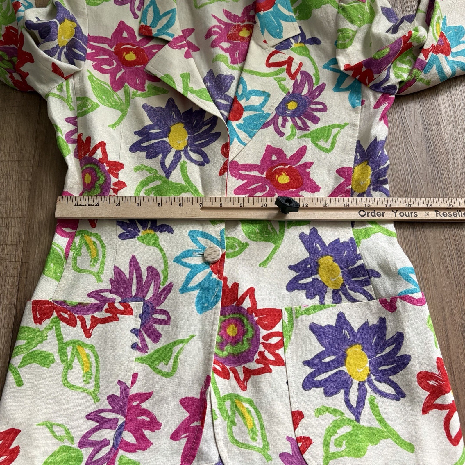 Vintage Emmanuel Ungaro Paris Linen Floral Blazer Size 6 Italy Made Cream Flower