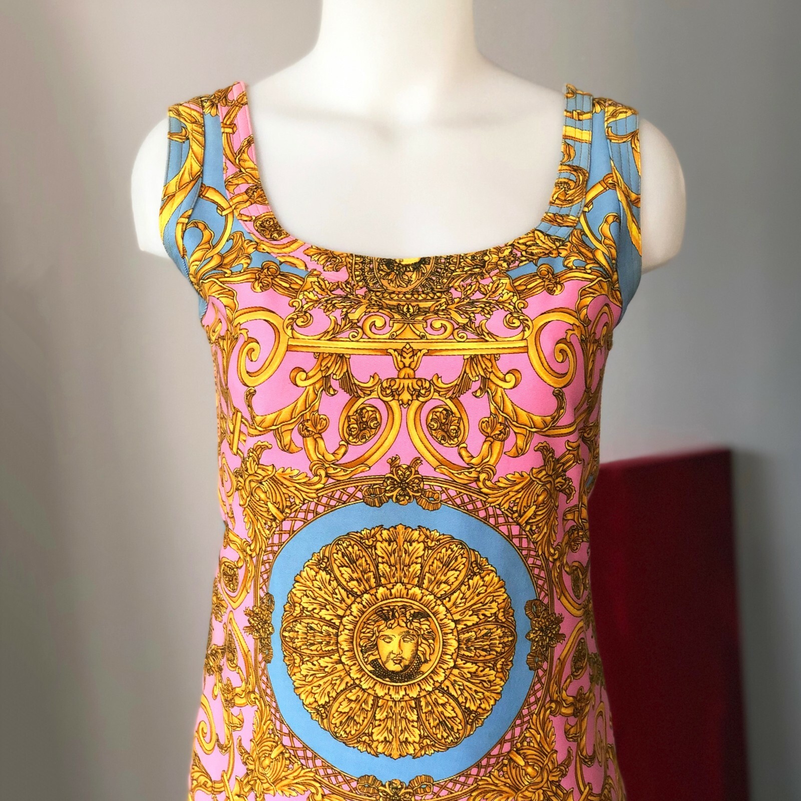 GIANNI VERSACE denim jacket & mini dress Golden Vanitas print 42 from S/S 1992