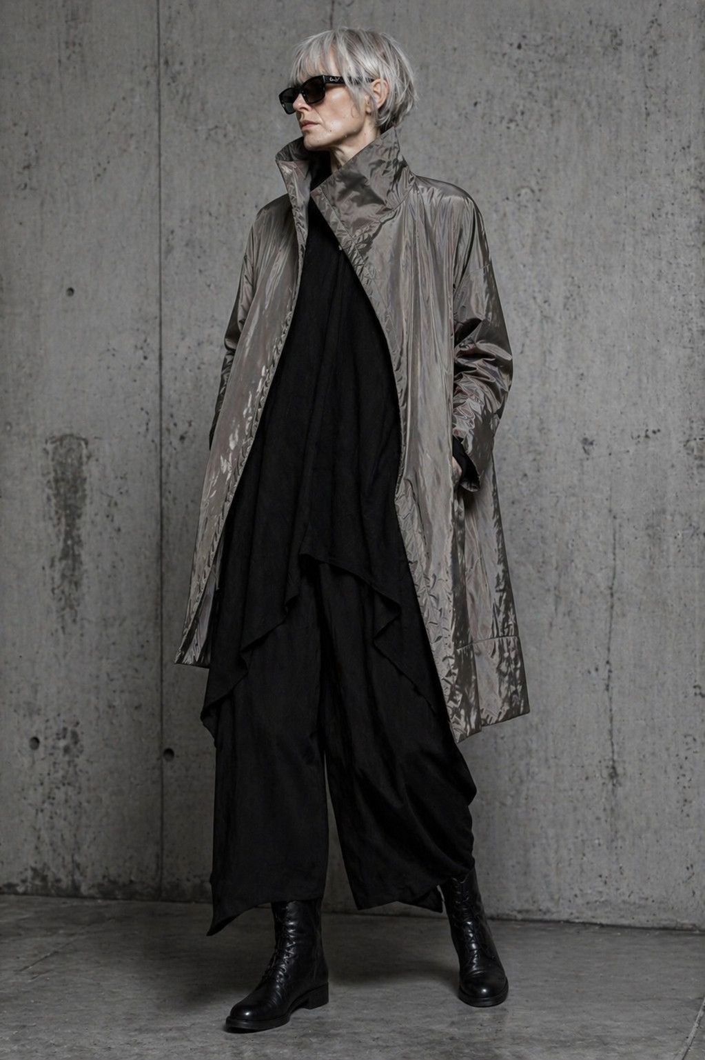 Marc Cain Collection Metallic Nylon Coat 42 44 46 Avant Garde Cocoon Tech Luxury