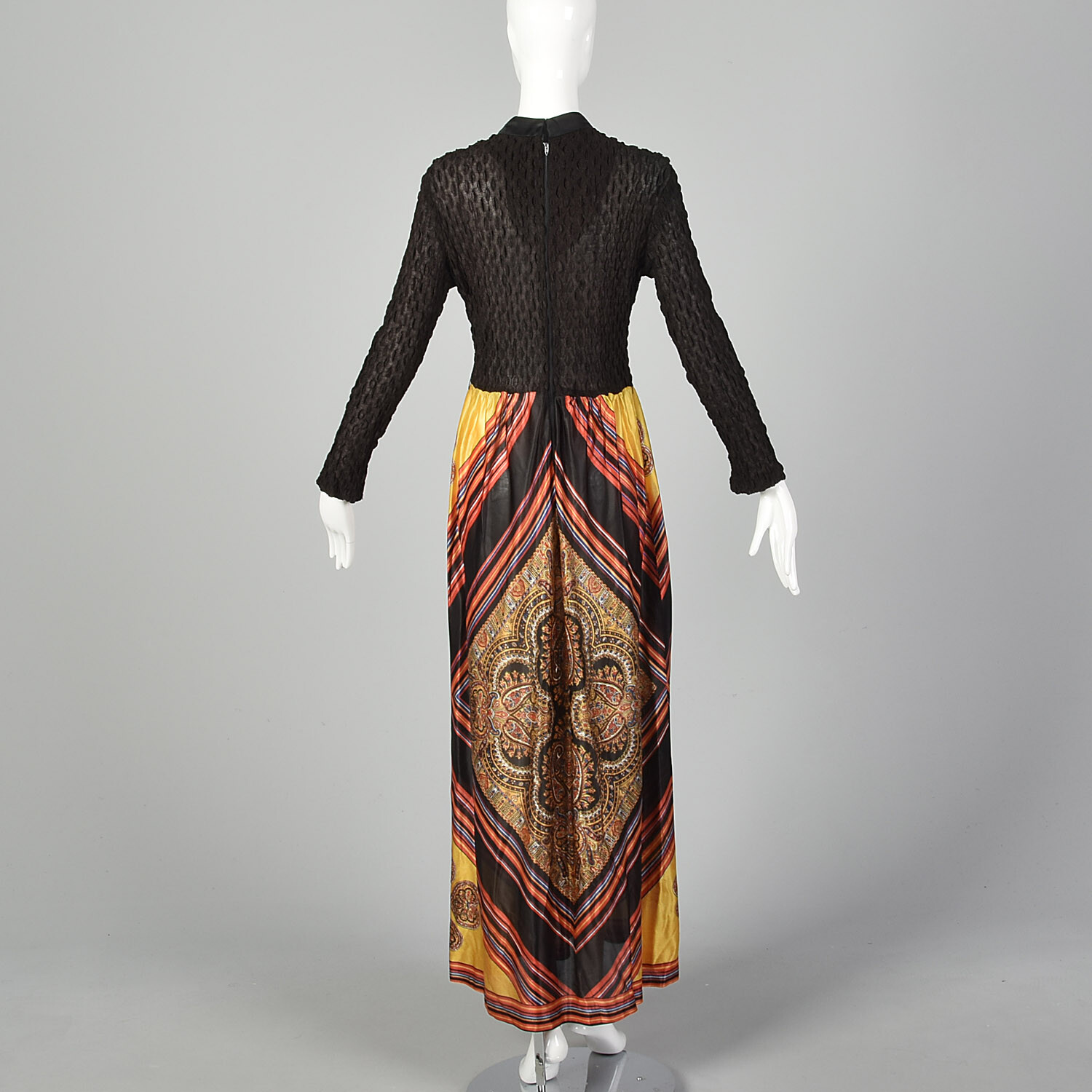 Medium 1970s Bohemian Multi-Color Long Sleeve Maxi Costume Dress VTG Boho
