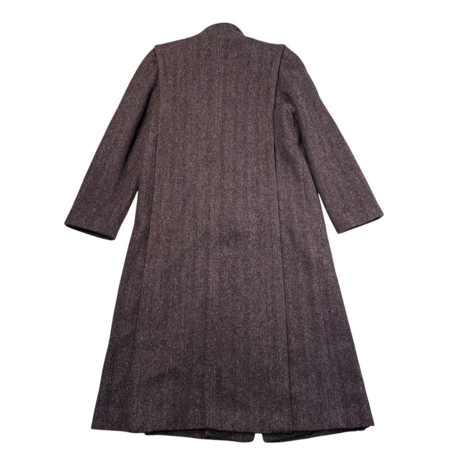 Vintage Projections Ltd Herringbone Wool Long Coat Funnel Neck Union Made USA M