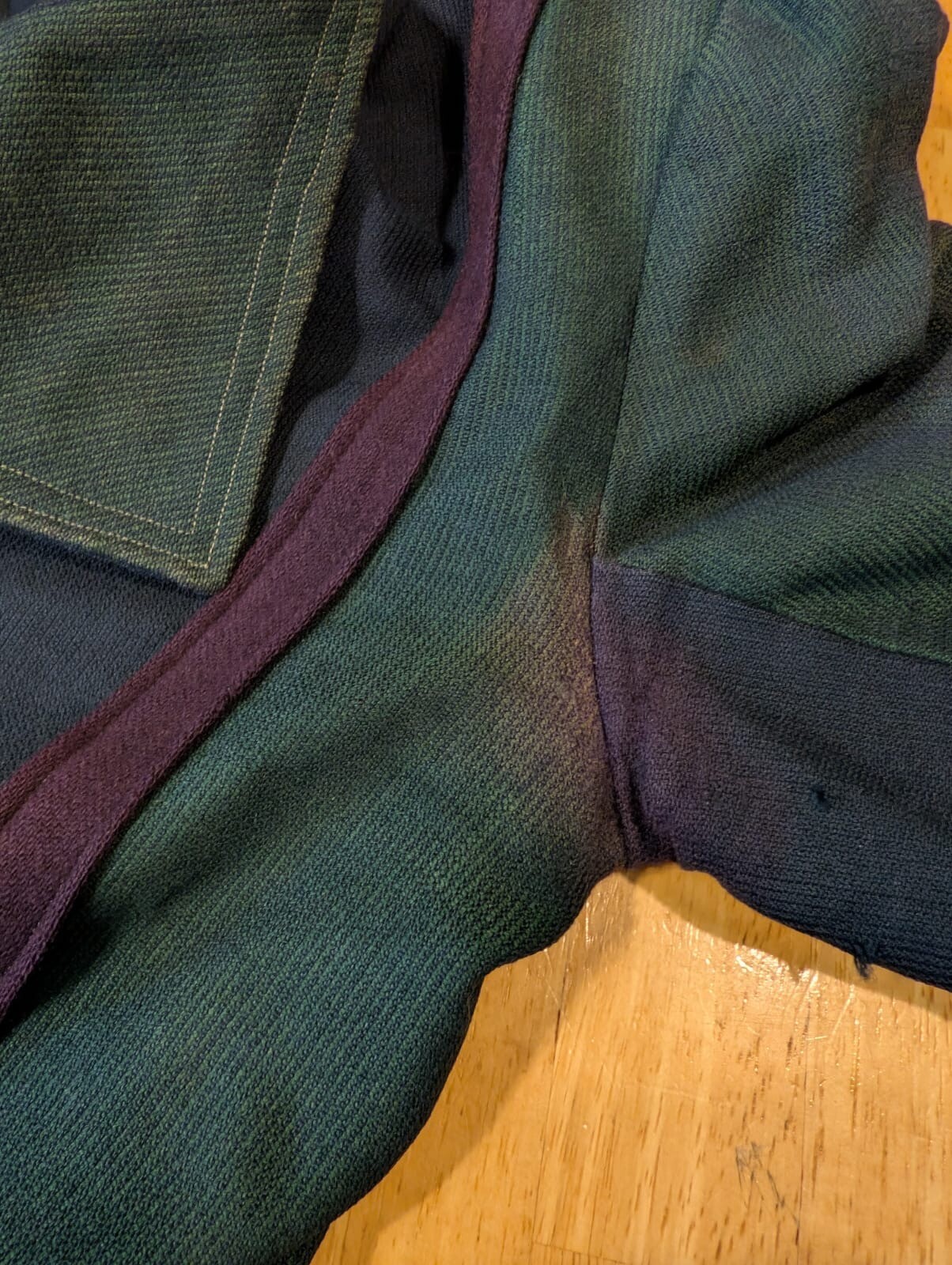 UNUSUAL EDWARDIAN TRI TONE WOOL WALKING SUIT W STUD + BUTTON TRIM