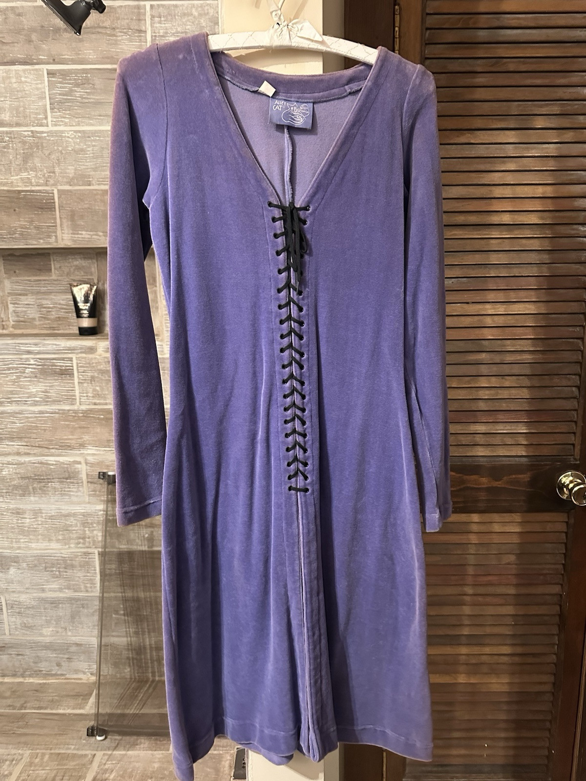 Vtg Betsey Johnson alley cat 70s Purple velvet Dress Lace Up RARE