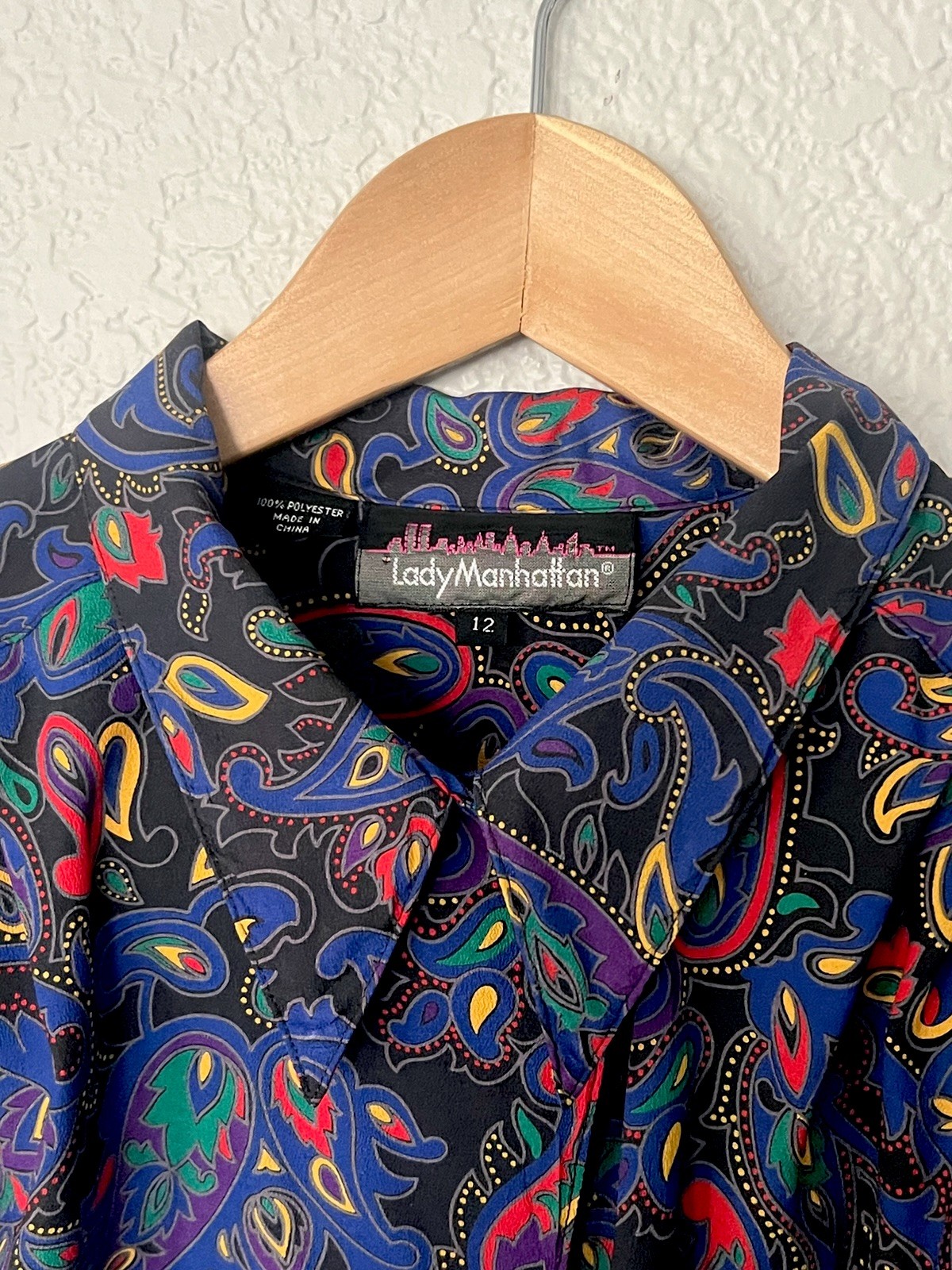 Lady Manhattan Paisley Button Down Blouse Sz 12 / M Vintage 70s Mod Art Nouveau
