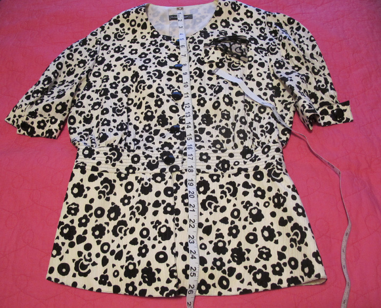Louis Feraud Vintage 80s Silk Suit~Black White Top + Black skirt~Women 10~FREE H