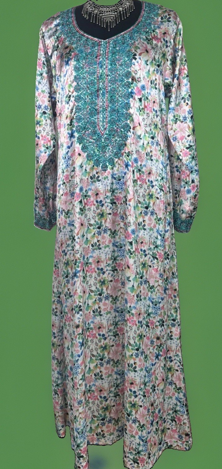 Vintage Embroidered Satin Caftan | Boho Hostess Gown | Glam Duster | Resortwear