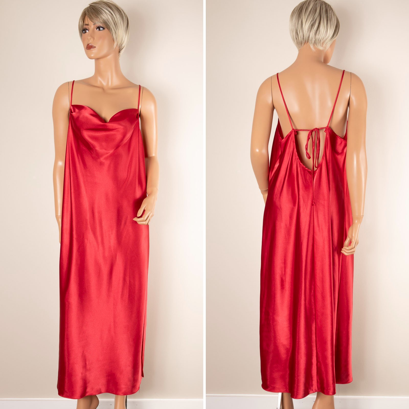 Vintage KATHERINE BISHOP Red Nightgown Maxi Slip Dress Soft Satin Plus Size 1X