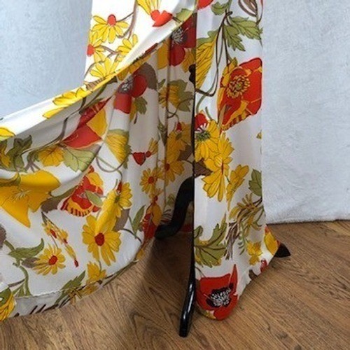 VTG 70s Floral Poppy Open Back Round Neck Halter Maxi Dress Sz S/M White