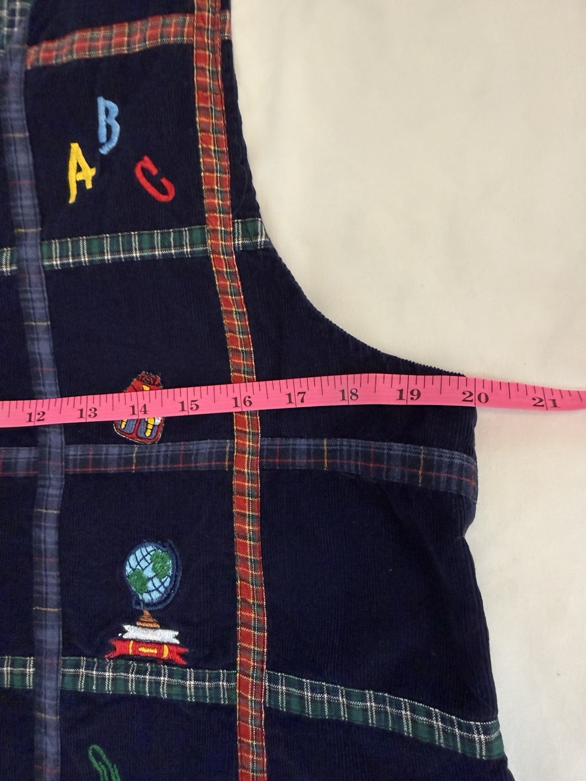 VTG 90s School Teacher Embroidered Plaid Detail Button Vest Pencils Apples Large