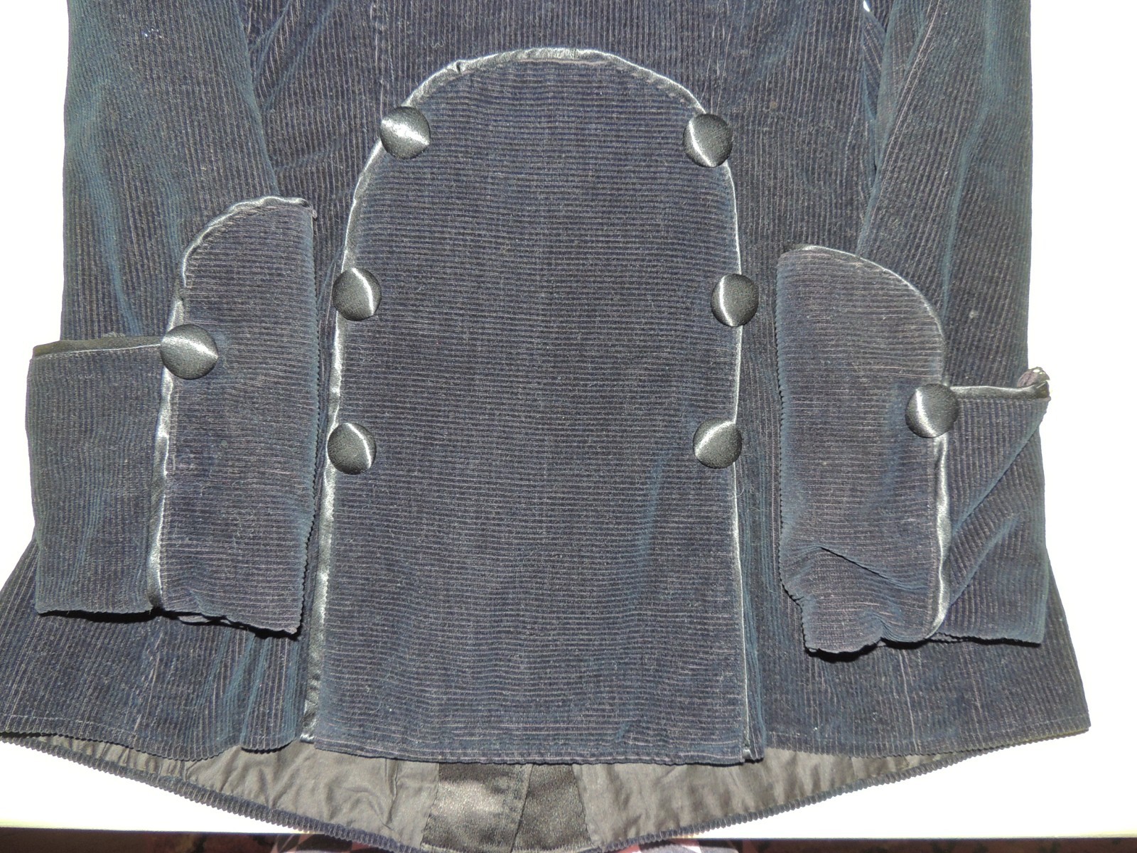 S Vintage 1910s Edwardian Walking Jacket Black Corduroy Silk Steampunk Rockstar