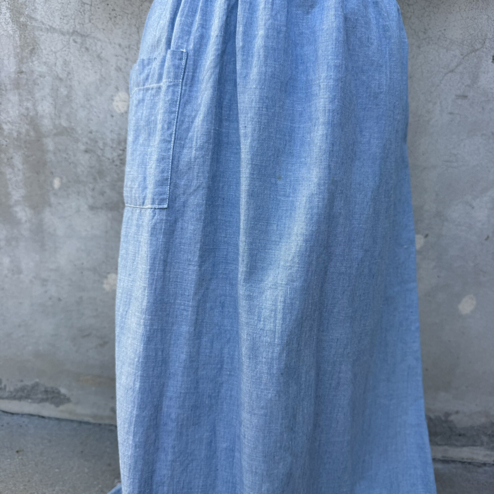 Antique Edwardian Blue Chambray Cotton Dress Workwear Prairie Maxi Vintage