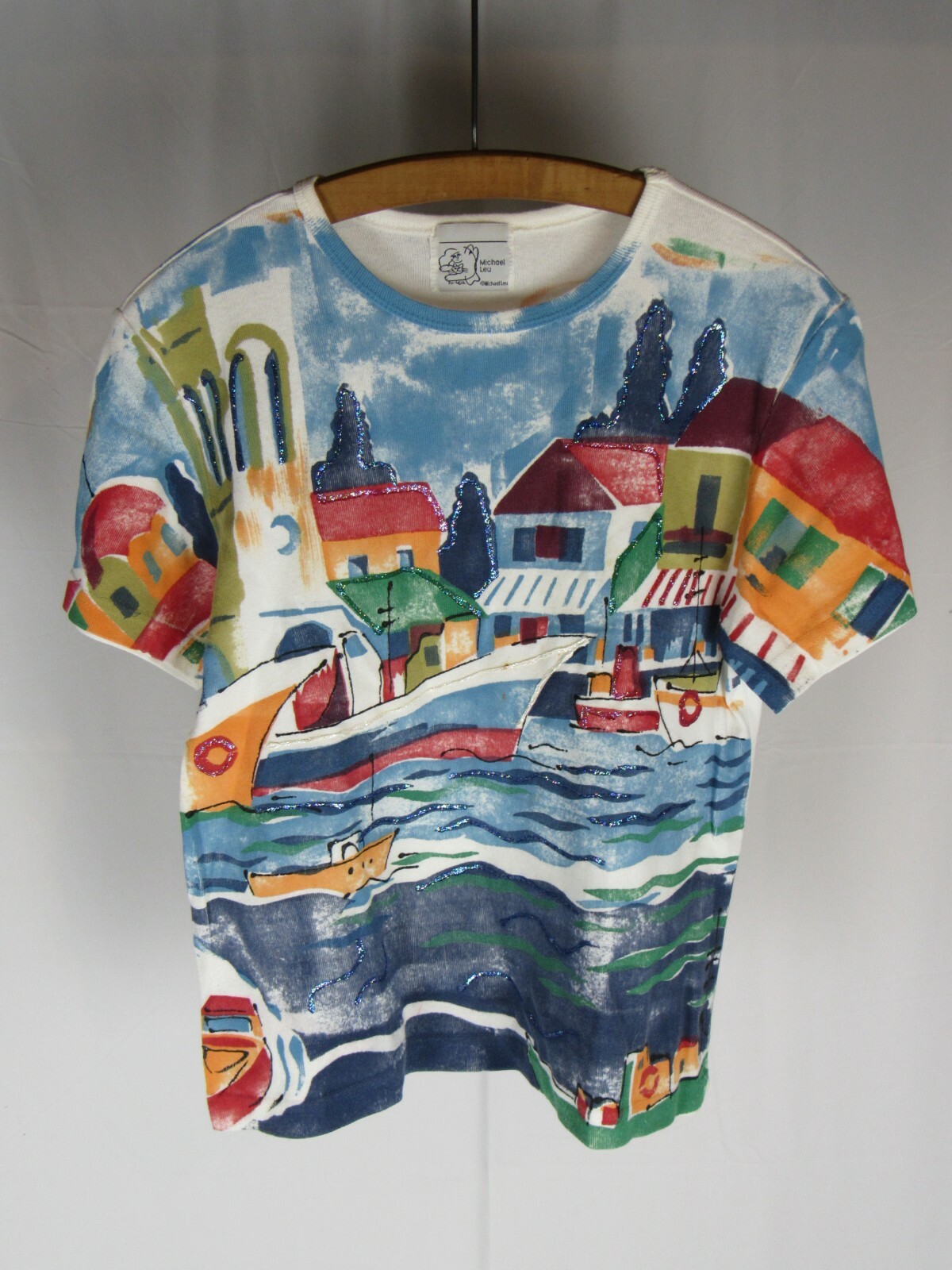 Vtg 1990&rsquo;s Michael Leu All Over Print Art T-shirt 90s USA Made Europe Scene
