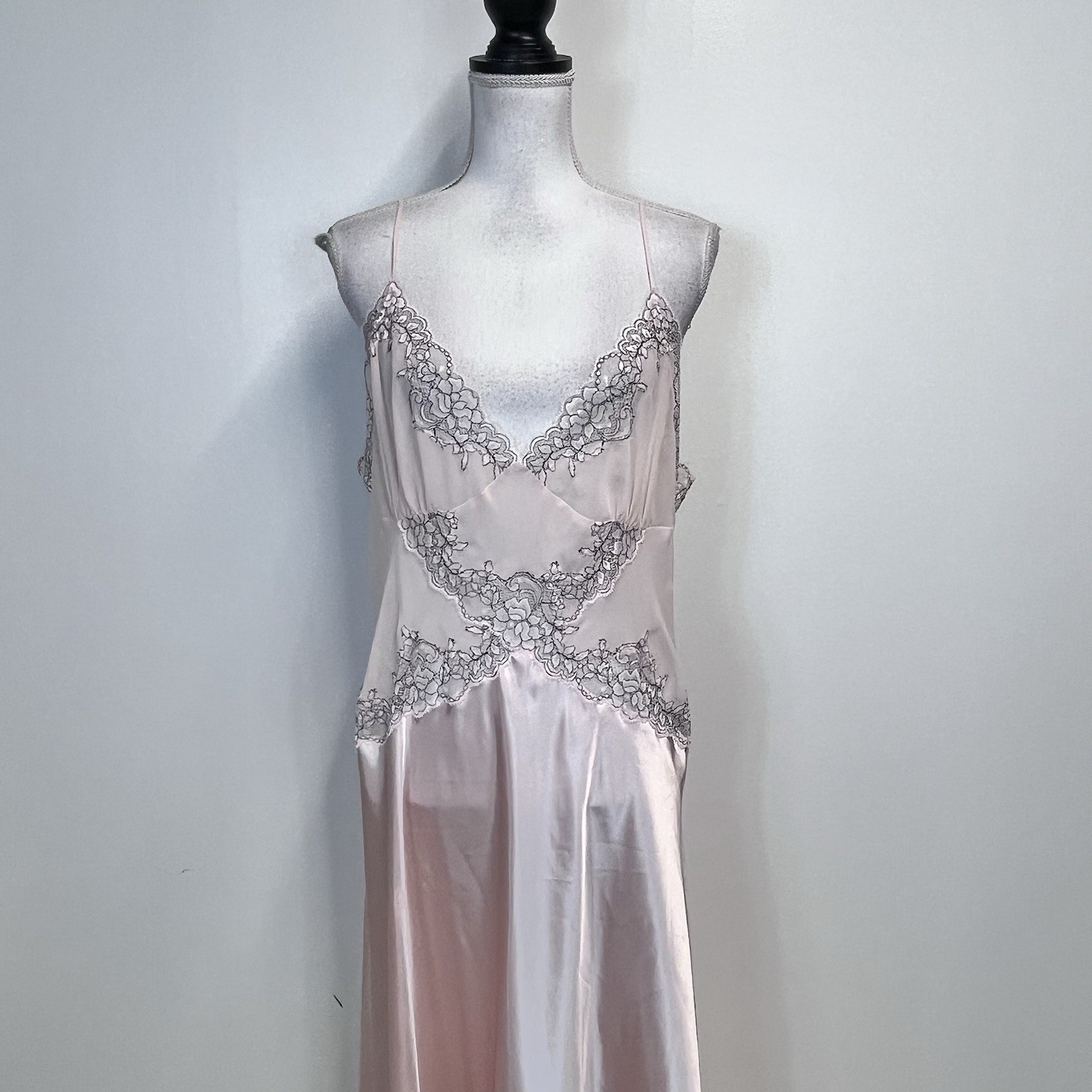Vintage Cerie Nightgown Lingerie Plus sz 3X Pink Satin Lace Wedding Bridal