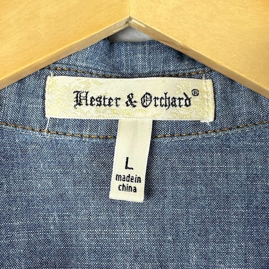 Hester & Orchard Chambray Denim 3/4 Sleeve Button Up Blue Jean Shirt Women&rsquo;s L