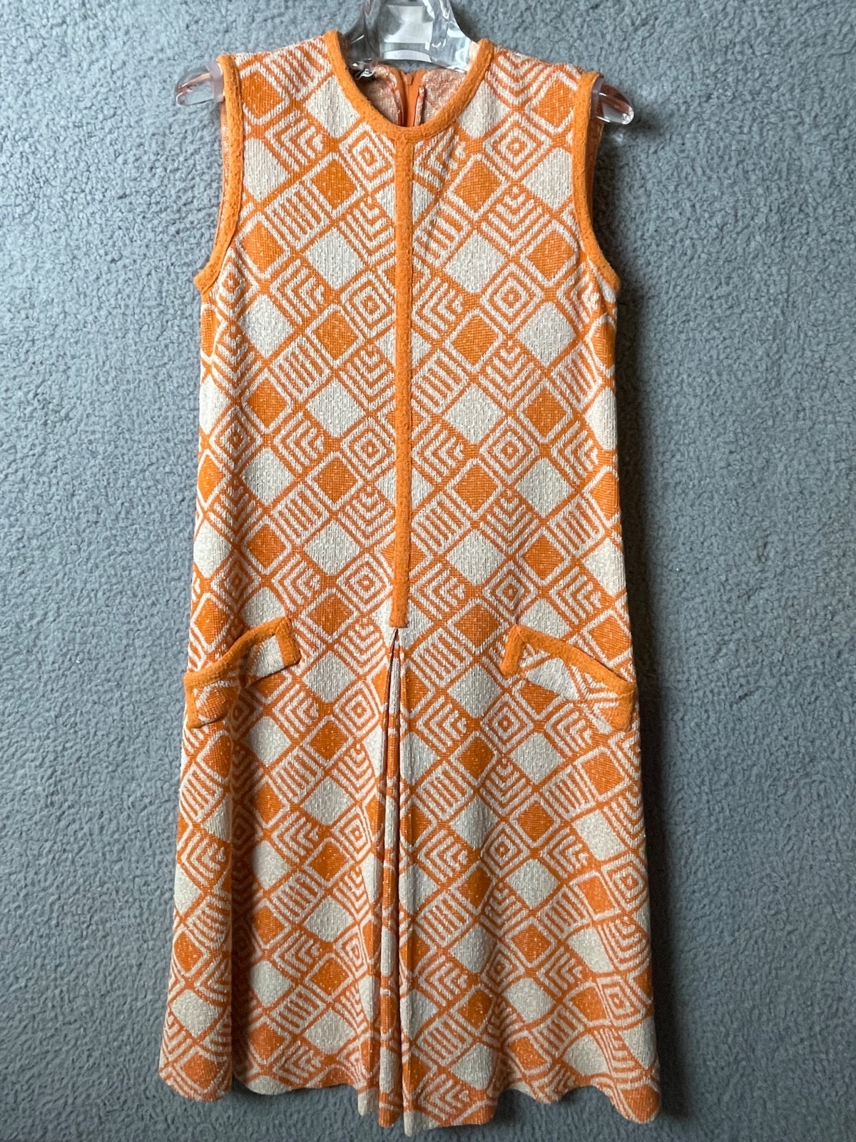 Vintage Mod GoGo Dress Marberni by Lawrence 12 Orange White Geometr Mini 60s VTG