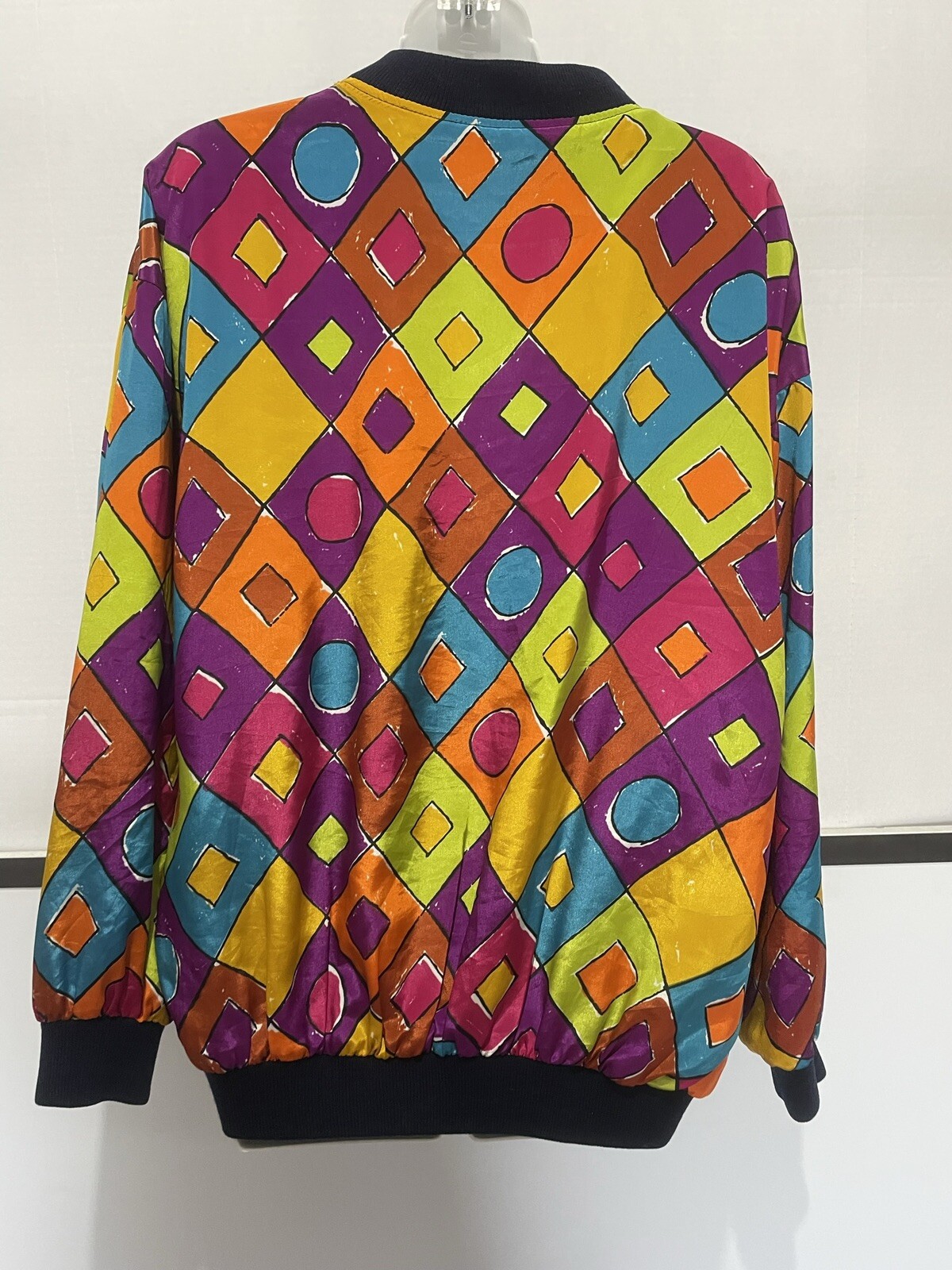 Vtg 80s 90s Silky Bomber Jacket Wild Funky Print S/M/L One Size Fits