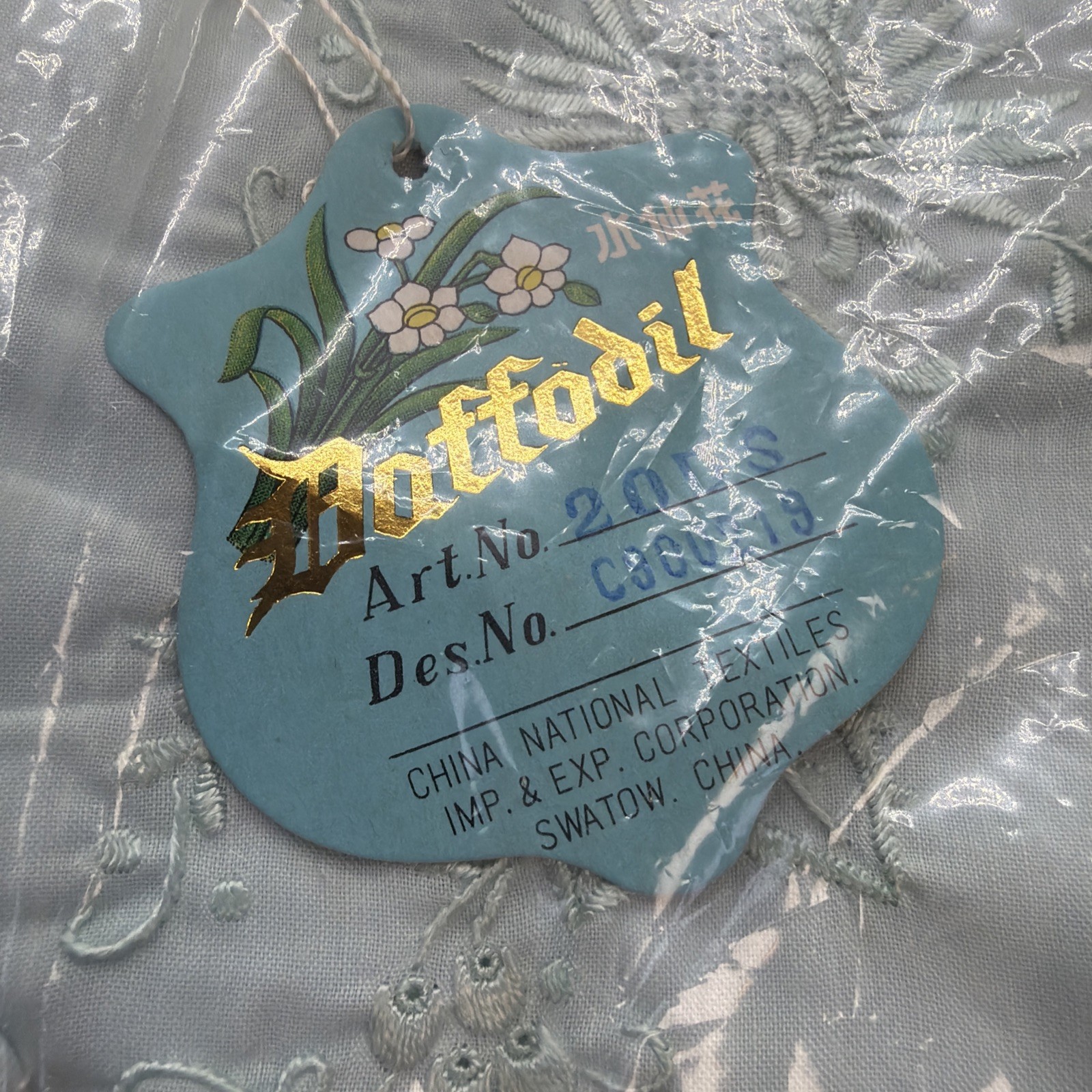 Vintage Daffodil Hand Embroidered High Neck Blue Top Shirt Blouse – Size 36 -NWT