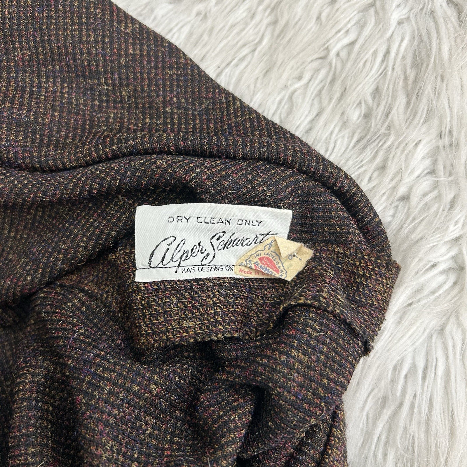 VTG Alper Schwartz M/L Brown Orange Wool Tweed Suit Dress Jacket 2-Pc 1960s/70s