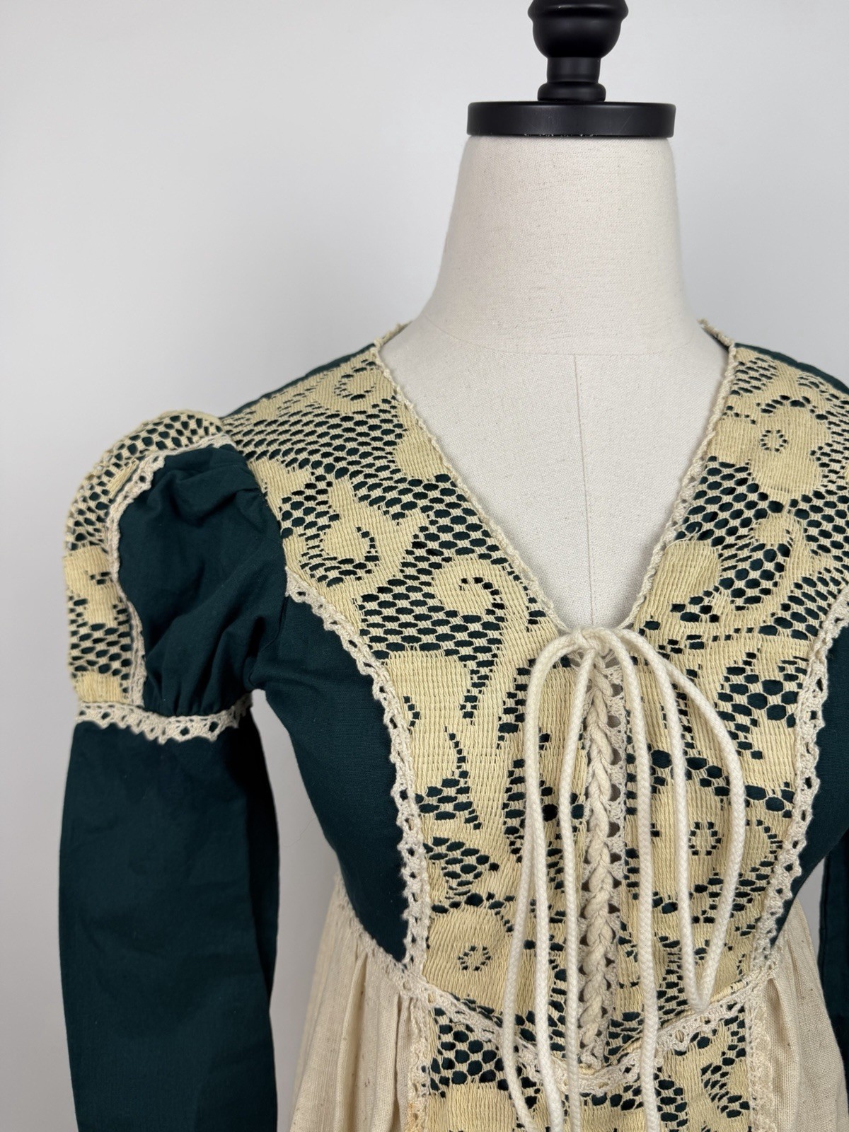 Vintage Gunne Sax Black Label Dress Forest Green Corset Medieval Renaissance 70s