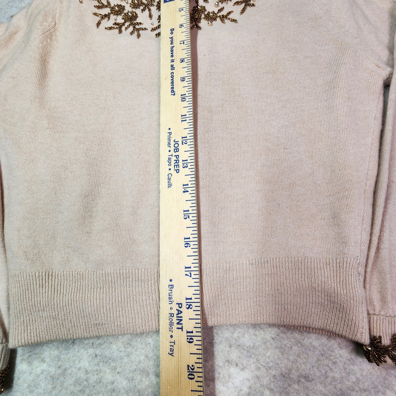 Vintage Floral Beaded Cashmere Cardigan Lined Pearlized Buttons Size 38 Gorgeous
