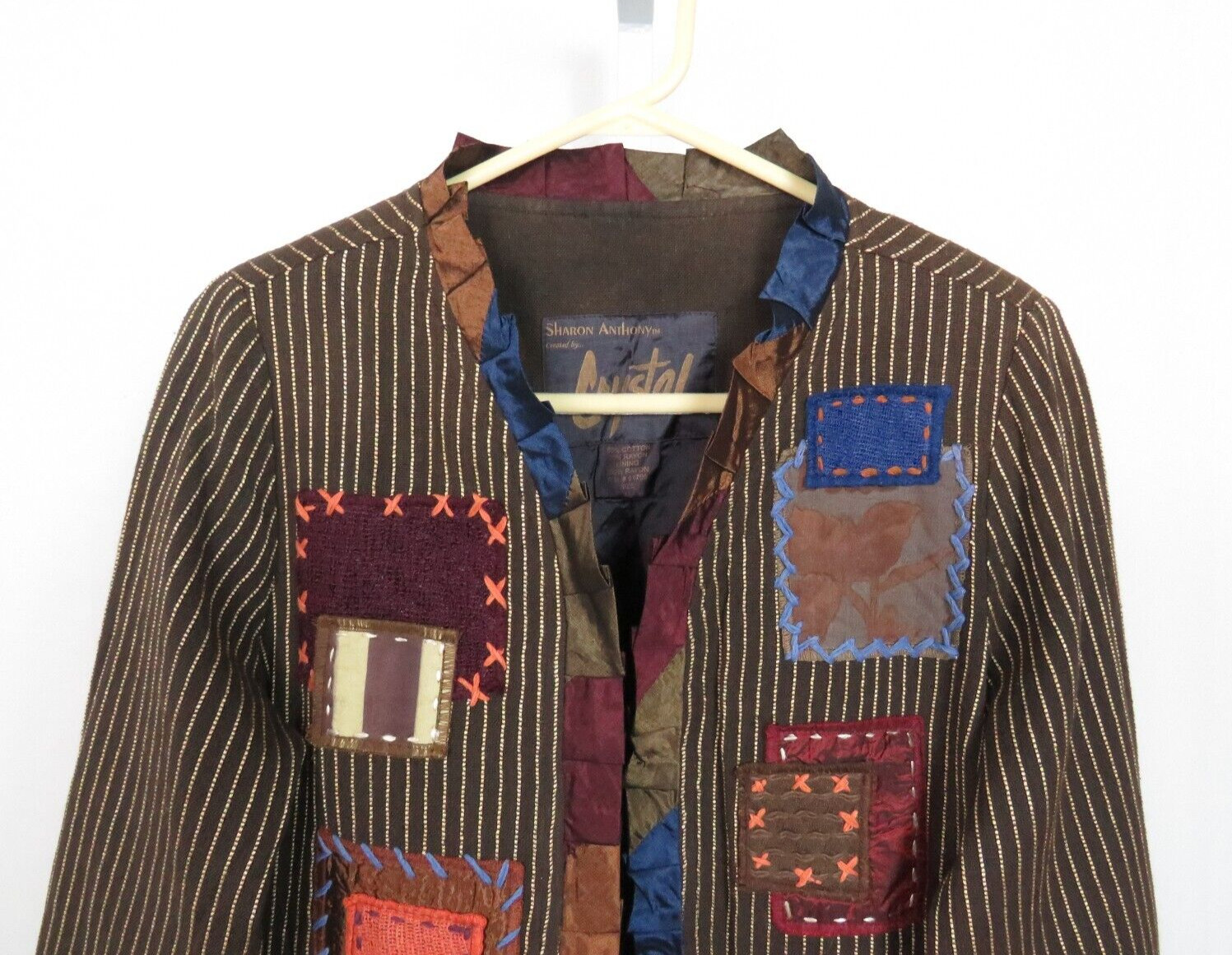 VTG 1990s 2000s SHARON ANTHONY BY CRYSTAL STRIPED PATCHWORK JACKET SIZE MEDIUM
