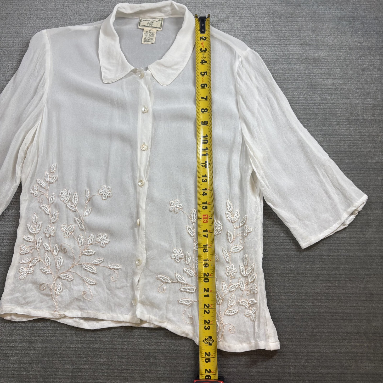 Vintage April Cornell Embroidered Rayon Blouse Womens S White Floral Cottagecore