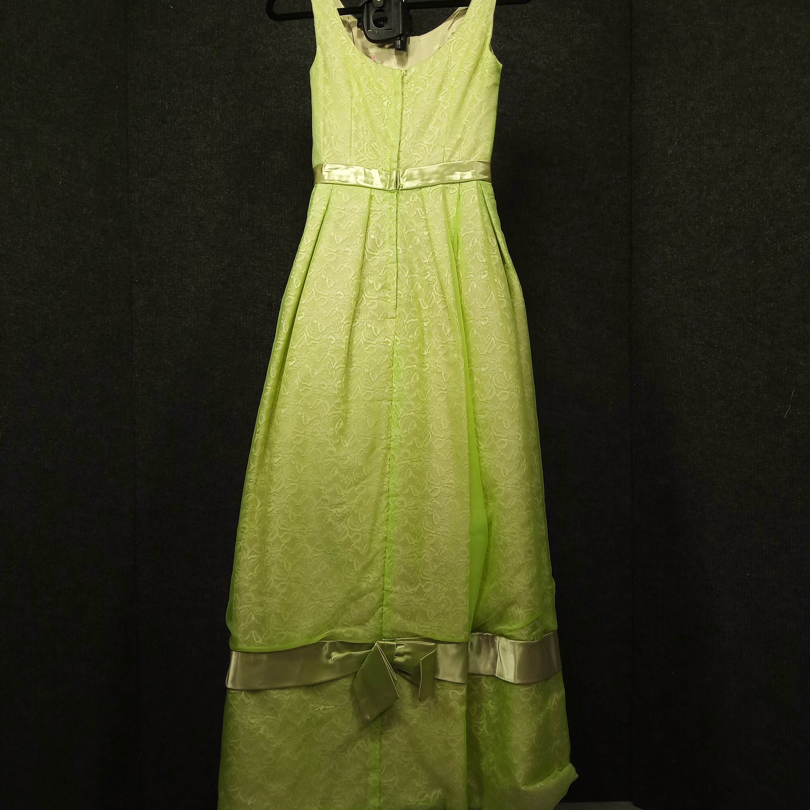1950&rsquo;s Celery Chiffon Lace Column Gown