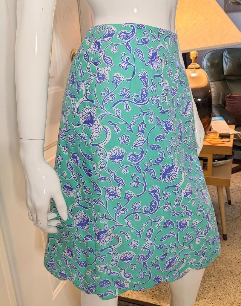 Lilly Pulitzer Scalloped Skirt Vintage Aqua Floral 24&Prime; Waist &rsquo;80s NWT XS