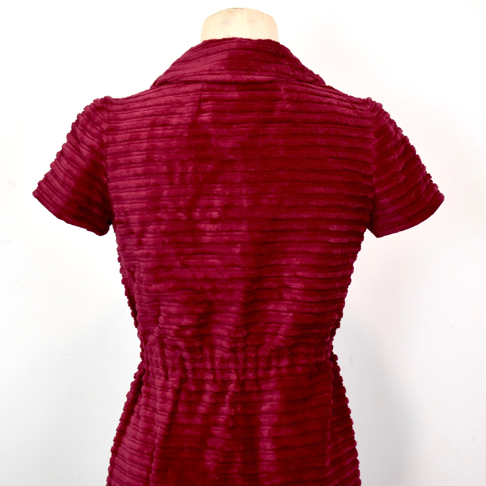 Mod 60s VTG. Corduroy Mini Dress XS-S SP Wide Whale Chunky Cranberry Red