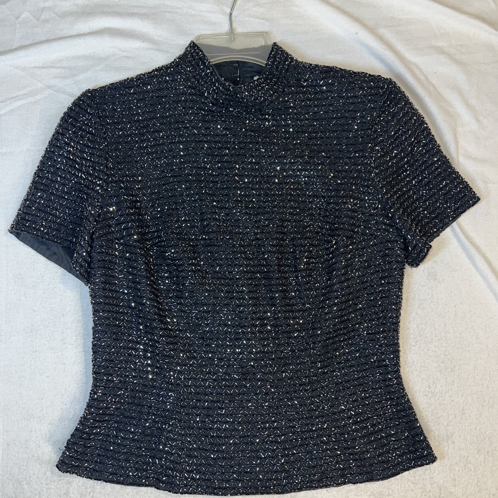 Vintage Black Tie by Oleg Cassini Beaded Top Formal Classic Old Money 100% Silk